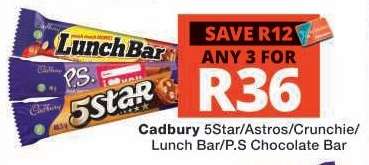 Cadbury 5Star/Astros/Crunchie/Lunch Bar/P.S. Chocolate Bar