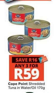 Cape Point Shredded Tuna in Water/Oil 170g