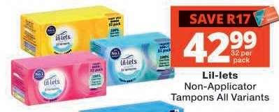 Lil-lets Non-Applicator Tampons All Variants