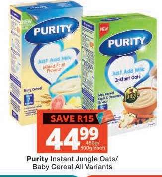 Purity Instant Jungle Oats/Baby Cereal All Variants