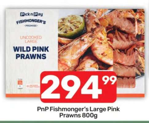 PnP Fishmonger's Large Pink Prawns 800g