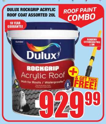 DULUX ROCKGRIP ACRYLIC ROOF COAT ASSORTED 20L