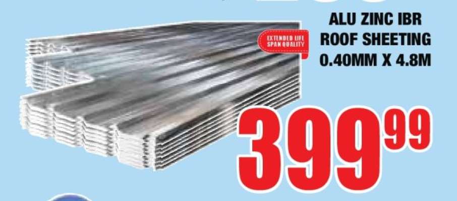 ALU ZINC IBR ROOF SHEETING 0.40MM X 4.8M