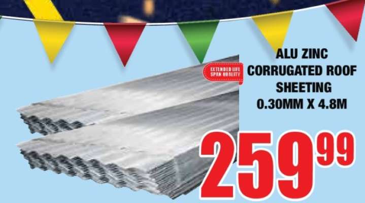 ALU ZINC CORRUGATED ROOF SHEETING 0.30MM X 4.8M
