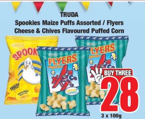 TRUDA Spookies Maize Puffs Assorted / Flyers Cheese & Chives Flavoured Puffed Corn
