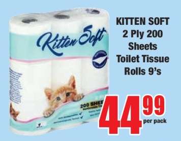 KITTEN SOFT 2 Ply 200 Sheets Toilet Tissue Rolls 9's