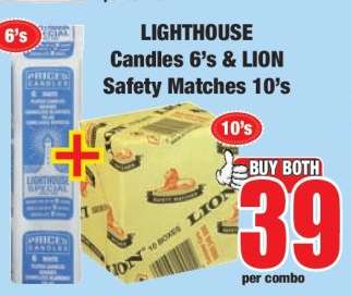 LIGHTHOUSE Candles 6's & LION Safety Matches 10's