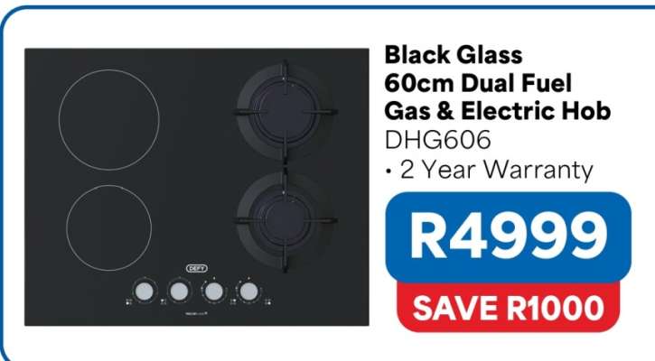 Black Glass 60cm Dual Fuel Gas & Electric Hob