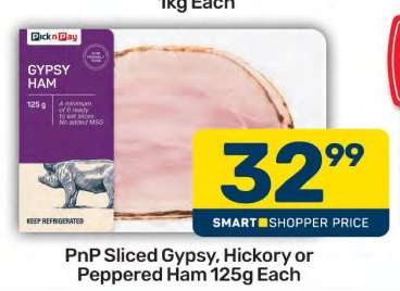 PnP Sliced Gypsy, Hickory or Peppered Ham 125g Each