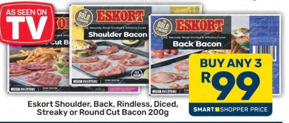 Eskort Shoulder, Back, Rindless, Diced, Streaky or Round Cut Bacon 200g