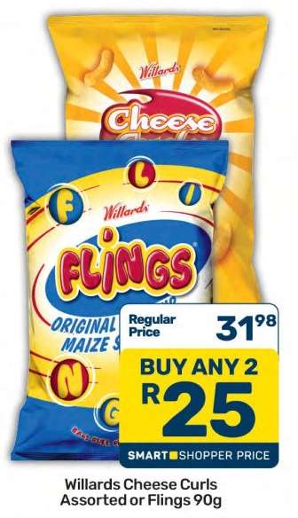 Willards Cheese Curls Assorted or Flings 90g