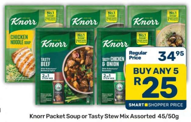 Knorr Packet Soup or Tasty Stew Mix Assorted 45/50g