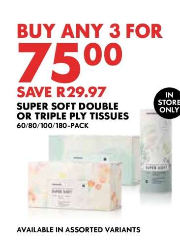 Super Soft Double or Triple Ply Tissues