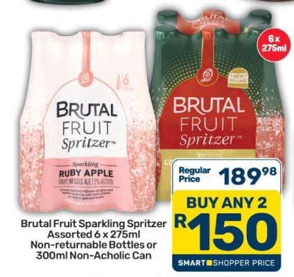 Brutal Fruit Sparkling Spritzer Assorted 6 x 275ml Non-returnable Bottles or 300ml Non-Alcoholic Can
