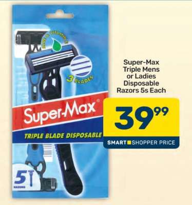 Super-Max Triple Mens or Ladies Disposable Razors 5s Each