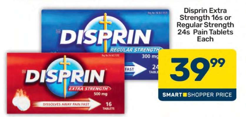 Disprin Extra Strength 16s or Regular Strength 24s Pain Tablets Each