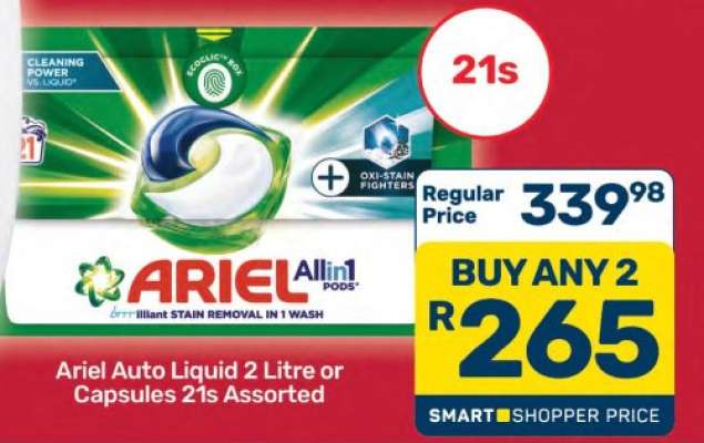 Ariel Auto Liquid 2 Litre or Capsules 21s Assorted