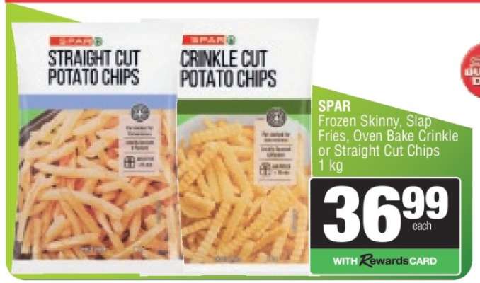 SPAR Frozen Skinny, Slap Fries, Oven Bake Crinkle or Straight Cut Chips