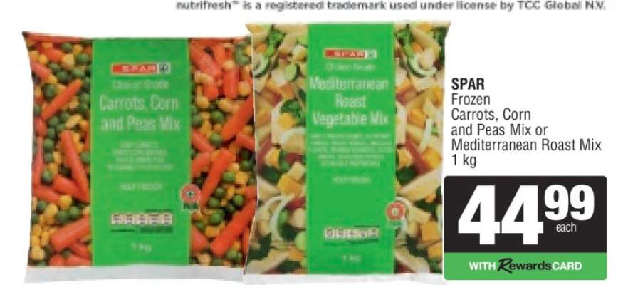 SPAR Frozen Carrots, Corn and Peas Mix or Mediterranean Roast Mix