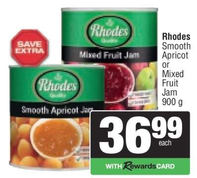 RHODES Smooth Apricot or Mixed Fruit Jam