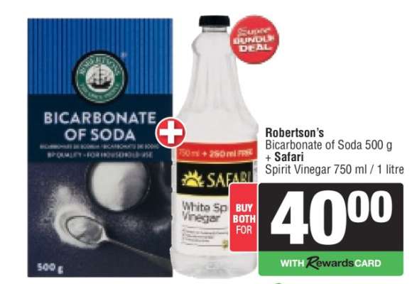 Robertson's Bicarbonate of Soda 500 g + Safari Spirit Vinegar 750 ml / 1 litre