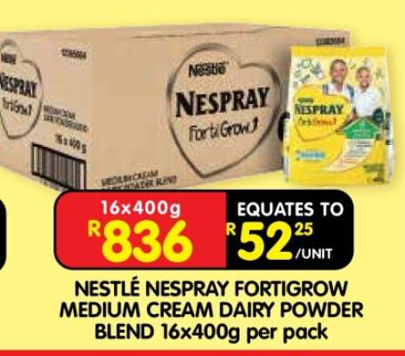 NESTLÉ NESPRAY FORTIGROW MEDIUM CREAM DAIRY POWDER BLEND 16x400g per pack