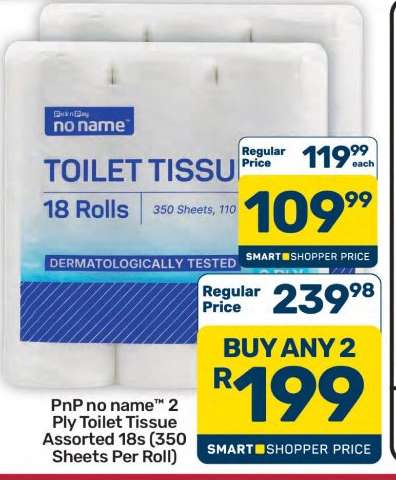 PnP no name 2 Ply Toilet Tissue Assorted 18s