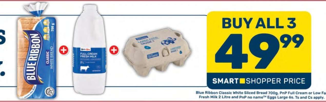 Blue Ribbon Classic White Sliced Bread 700g, Fresh Milk 2 Litre, Eggs Large 6s