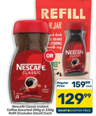 Nescafe Classic Instant Coffee Assorted 200g or 230g Refill
