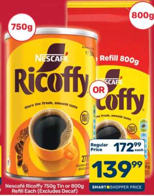 Nescafé Ricoffy 750g Tin or 800g Refill