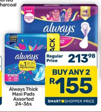 Always Thick Maxi Pads Assorted 24-36s
