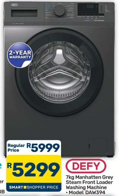 Defy 7kg Manhattan Grey Steam Front Loader Washing Machine