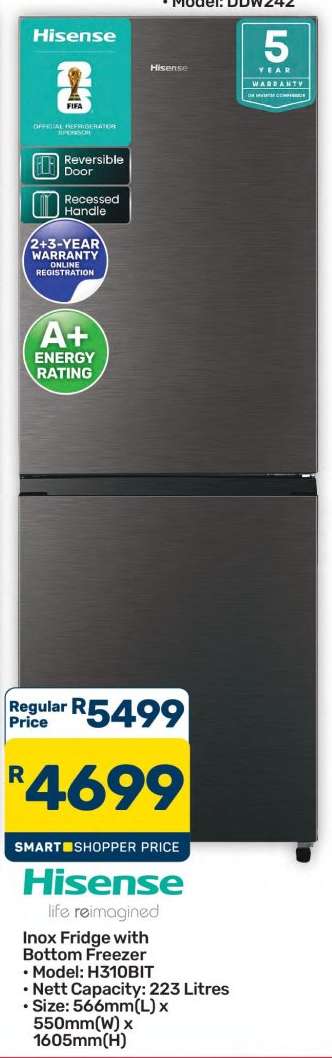 Hisense Inox Fridge with Bottom Freezer
