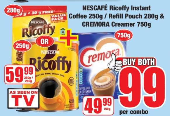 NESCAFÉ Ricoffy Instant Coffee 250g / Refill Pouch 280g & CREMORA Creamer 750g