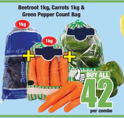 Beetroot 1kg, Carrots 1kg & Green Pepper Count Bag