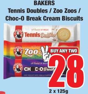 BAKERS Tennis Doubles / Zoo Zoos / Choc-O Break Cream Biscuits