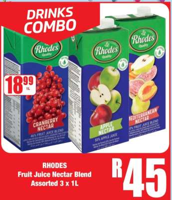 RHODES Fruit Juice Nectar Blend Assorted 3 x 1L