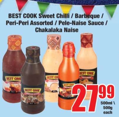 BEST COOK Sweet Chilli / Barbeque / Peri-Peri Assorted / Pele-Naise Sauce / Chakalaka-Naise