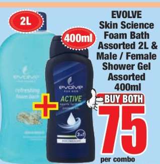 EVOLVE Skin Science Foam Bath Assorted 2L & Male / Female Shower Gel Assorted 400ml