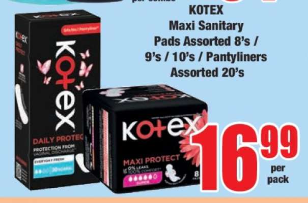 KOTEX Maxi Sanitary Pads Assorted 8's / 9's / 10's / Pantyliners Assorted 20's