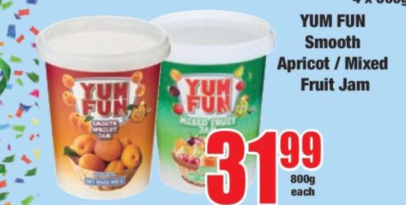 YUM FUN Smooth Apricot / Mixed Fruit Jam