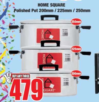HOME SQUARE Polished Pot 200mm / 225mm / 250mm