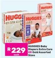 HUGGIES Baby Diapers Extra Care OR Gold Assorted Sizes