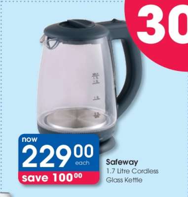 Safeway 1.7 Litre Cordless Glass Kettle