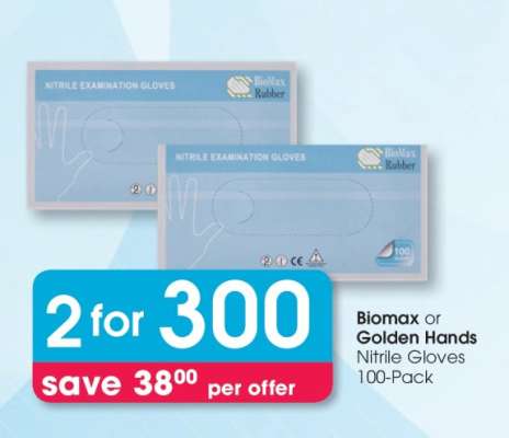 Biomax or Golden Hands Nitrile Gloves 100-Pack