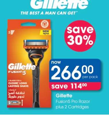 Gillette Fusion5 Pro Razor plus 2 Cartridges