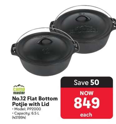 No.12 Flat Bottom Potjie with Lid