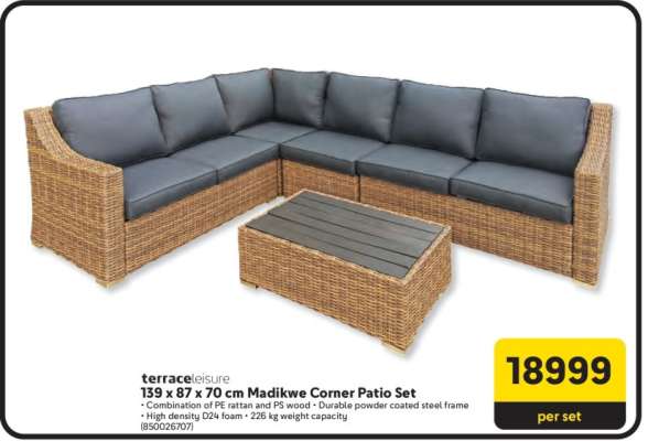 terrace leisure 139 x 87 x 70 cm Madikwe Corner Patio Set