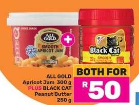 All Gold Apricot Jam 300g PLUS Black Cat Peanut Butter 250g