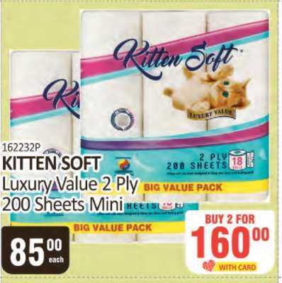 KITTEN SOFT Luxury Value 2 Ply 200 Sheets Mini